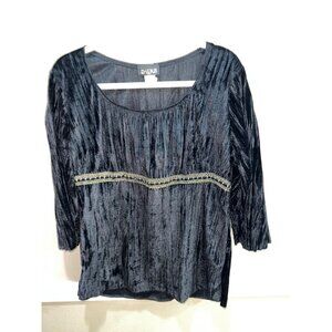 ES-SE Womens Plus Size 2X black gold velvety Top 3/4 Sleeve pullover